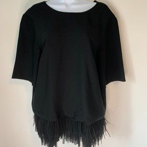 Banana Republic Black Short Sleeve Top with Crepe Fringe Hem Blk Size L